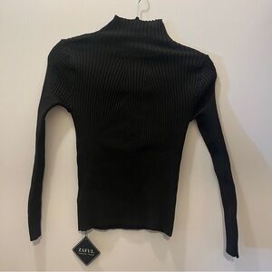 Zaful Black Long Sleeve Ribbed Top